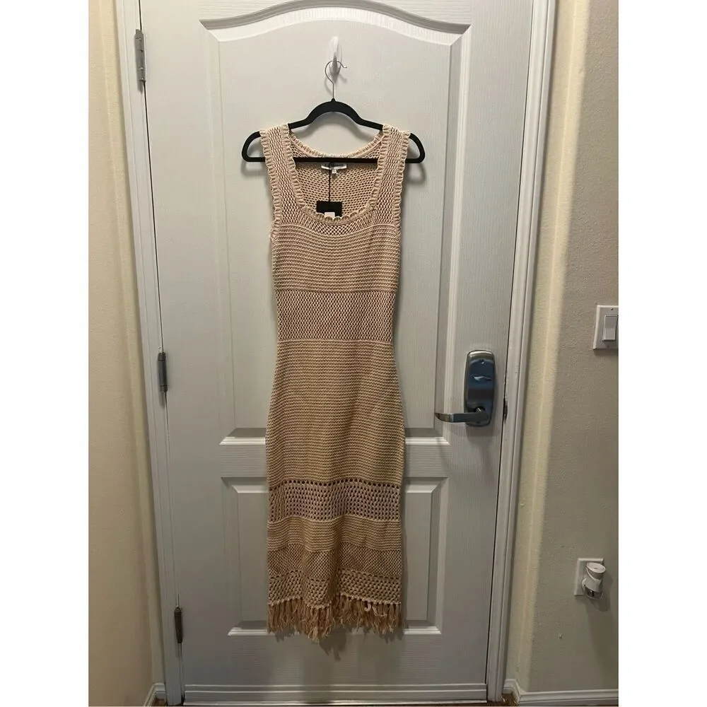 EN SAISON Ruby Crochet Novelty Fringe Midi Dress COLOR: Natural Size S NWT$118 - Picture 4 of 8